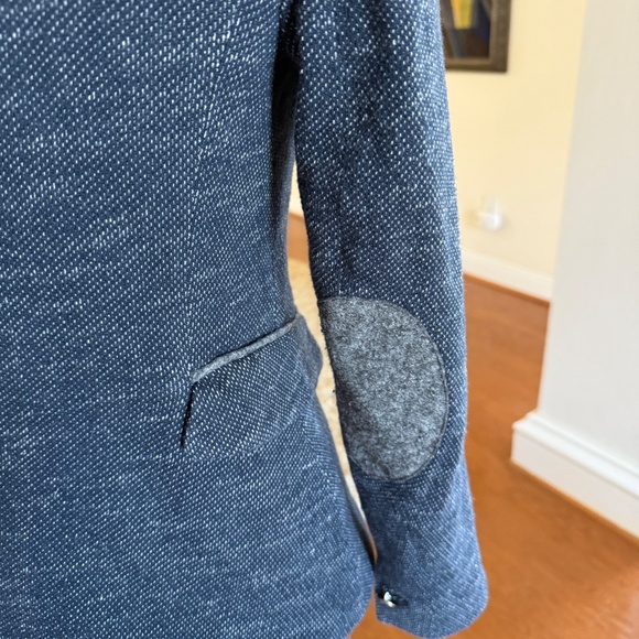 Zara Knit Textured Navy Blazer Star Lining Gray Elbow Patches Size Medium Womens - Picture 6 of 13